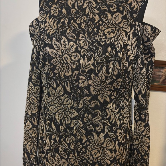 Eliza J Black and Gold Holiday Christmas New Years Long Sleeve Dress - Picture 2 of 5